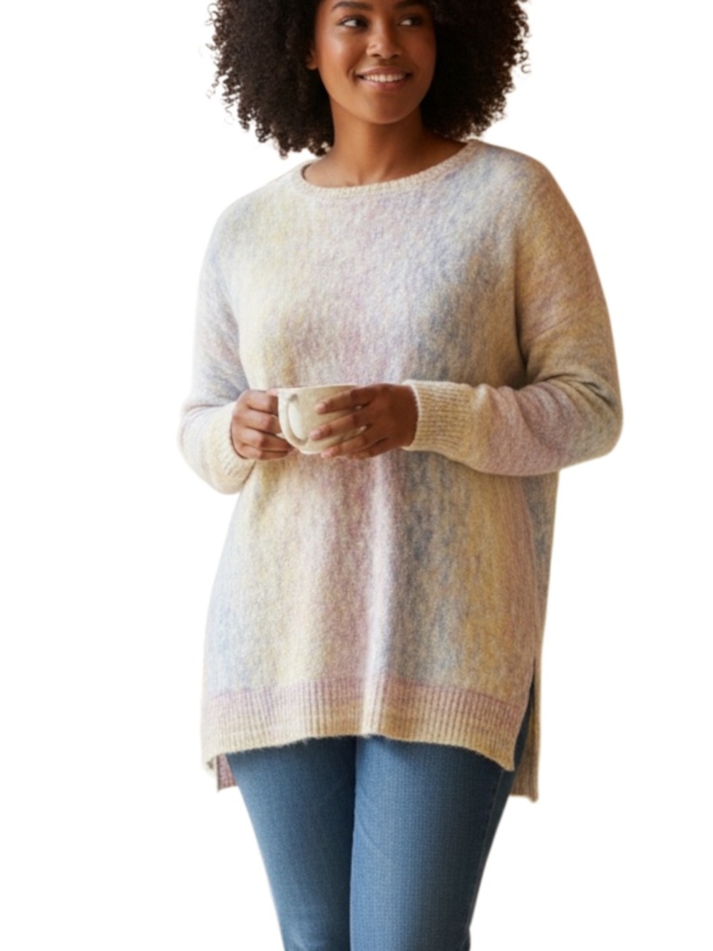 NWT Renuar Pink Combo Crew Neck Hi-Lo Sweater (XS/S)